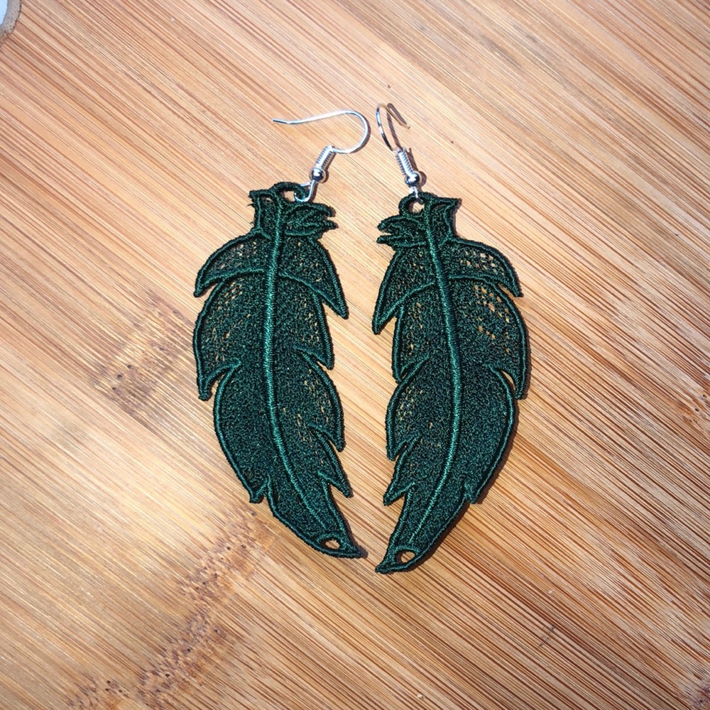 Embroidered Lace Feather Earrings